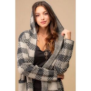 Debut Open Front Hooded Long Cardigan - Small